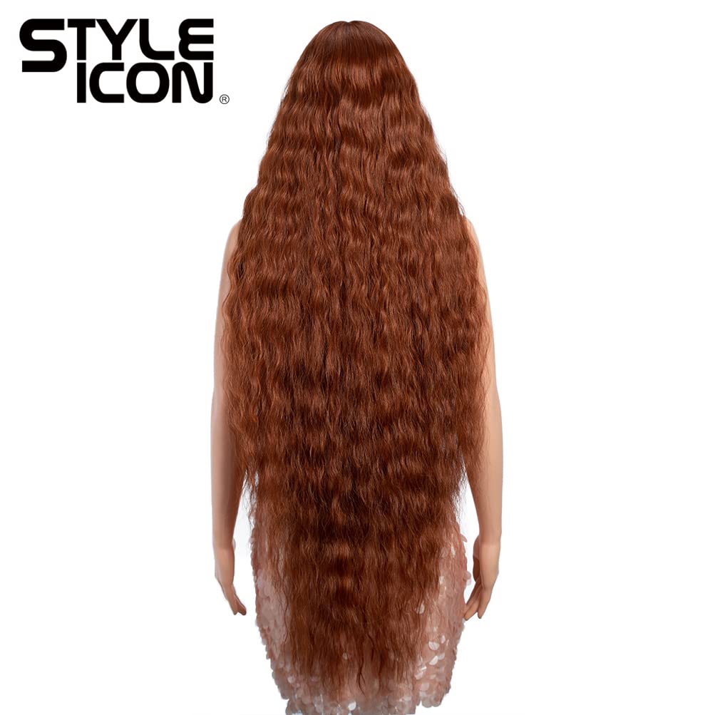 Style Icon 102 cm, super długa, kręcona, koronkowa peruka dla kobiet, T-Part z dzieckiem, syntetyczne włókna odporne na wysokie temperatury, w stylu boho, falowane (130T)