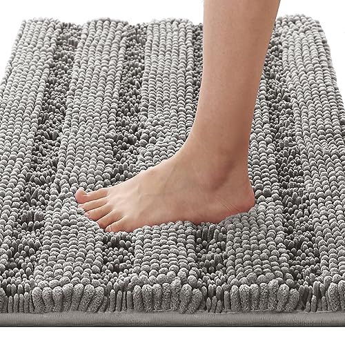 H.VERSAILTEX Bath Rugs for Bathroom Non Slip Bath Mats Extra Thick Chenille Striped Rug 20" x 32" Absorbent Non Skid Fluffy Soft Shaggy Washable Dry Fast Plush Mat for Indoor, Bath Room, Tub - Dove by H.VERSAILTEX - Used condition - US$16.07