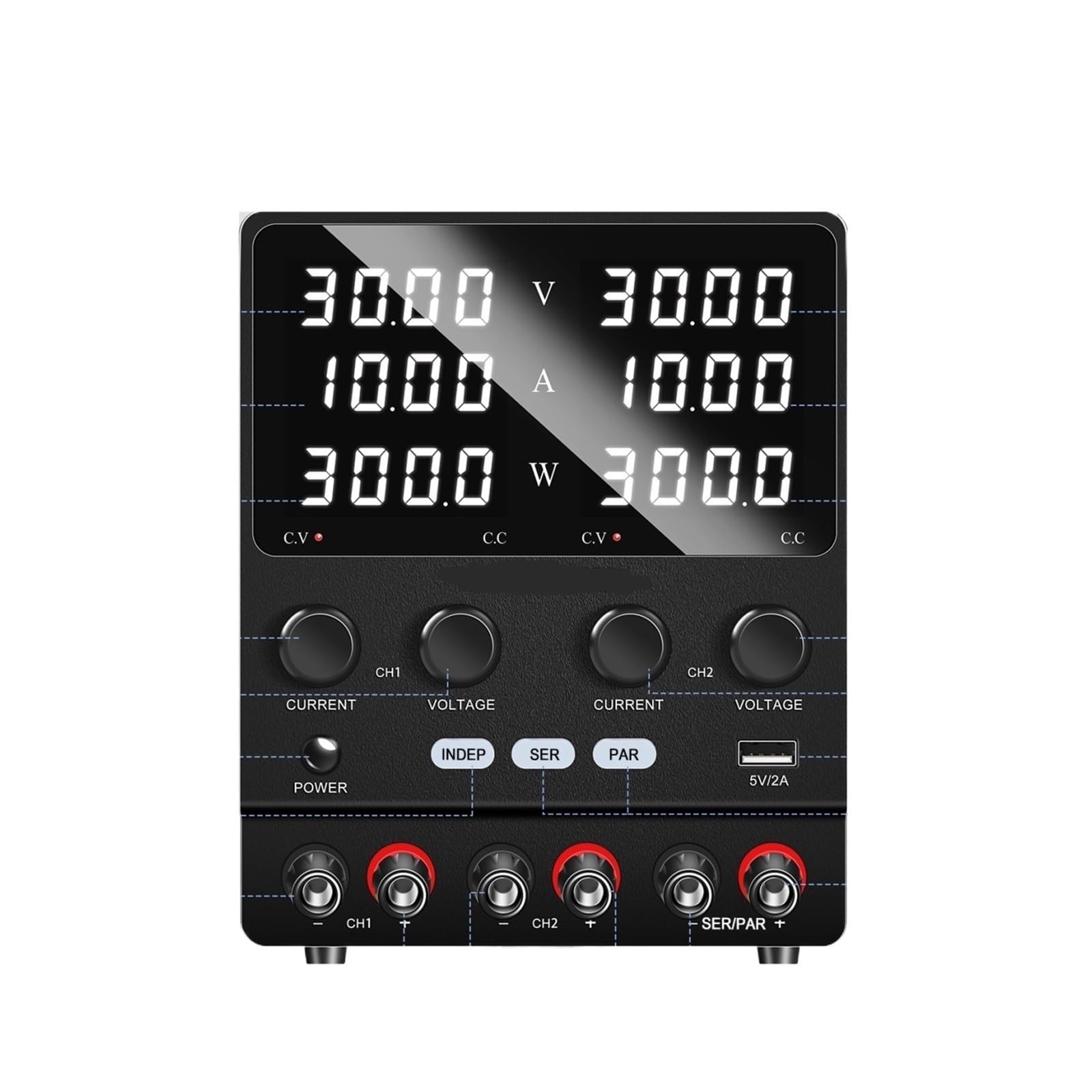 Fuente de alimentación de Doble Canal 30V10A DC, Salida múltiple Variable Ajustable, conexión paralela en Serie regulada, 60V(SPS3010-2KD 30V10A,220V)