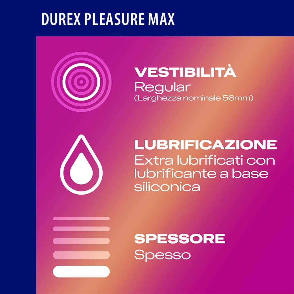 Durex Combo Mix Preservativi Settebello Jeans 10 + Pleasuremax con nervature 10 + Supersottile Regular Fit 10 + Invisible 10 +Sync 10