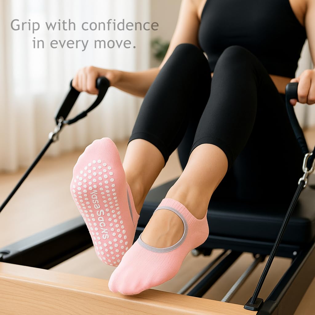Calcetines de pilates para mujer, calcetines de agarre, calcetines de yoga antideslizantes, 4 pares para barra, hospital, entrenamiento, regalos