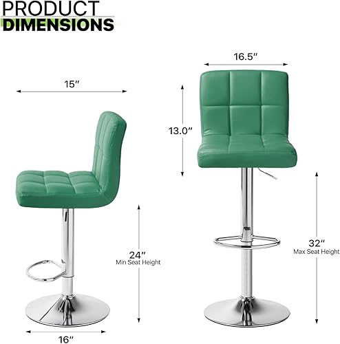 Miniatura 62 de Magshion Juego de 2 taburetes de bar, modernos taburetes de bar giratorios de piel sintética con respaldo, sillas de bar cuadradas ajustables sin