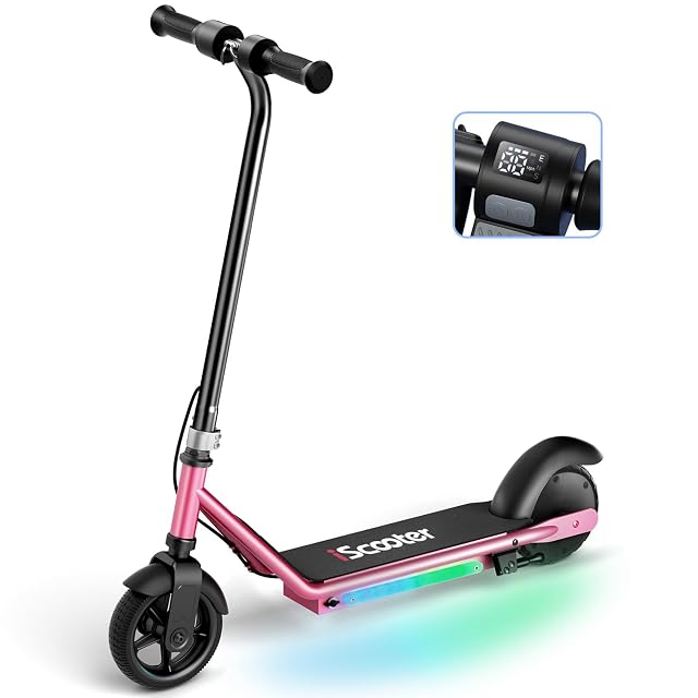iScooter IK3 Electric Scooter for Kids Ages 6-12 150W Motor LED Display 3 speeds Adjustable Colorful Lights Double