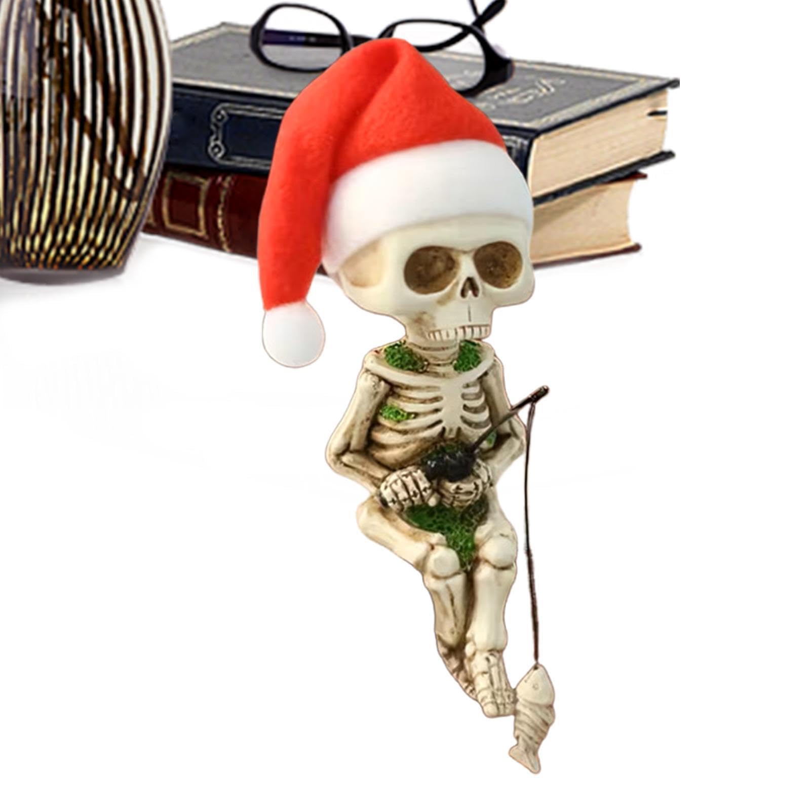 Figurine squelette pêcheur décorative en résine extérieure pour jardin et étang