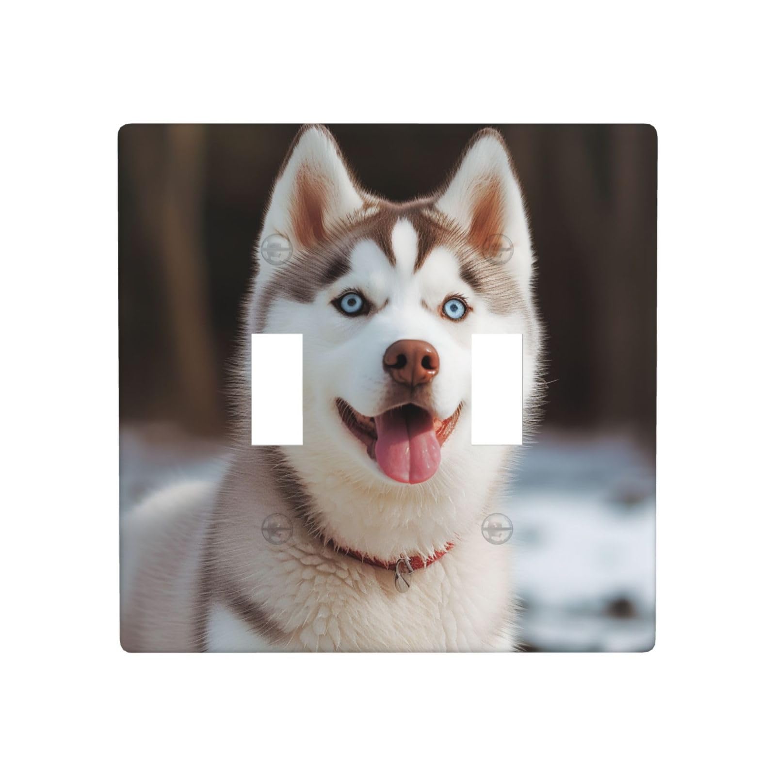 Aceprints Husky Piquant Dog 2 Gang Double Toggle Wall Plates, Unbreakable Decorative Duplex Light Switch Plate Covers Electrical Switchplate Cover Faceplate For Bathroom Kitchen Decor