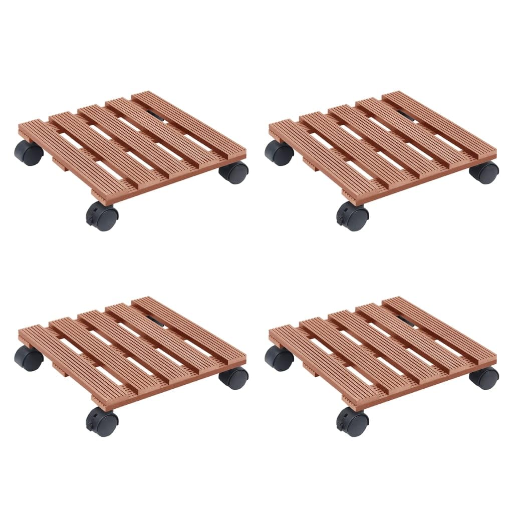 Pflanzenroller 4 Stk. Braun 30x30x7,5 cm WPC Rolluntersetzer mit Bremsen und hoher Tragfähigkeit für Topfpflanzen im Außenbereich, robust und witterungsbeständig