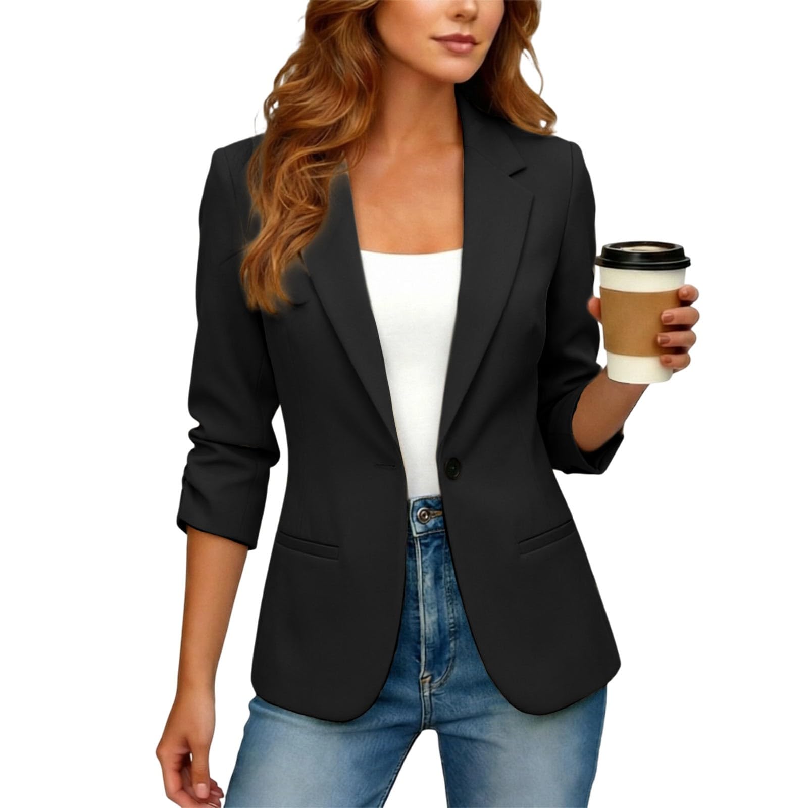 Generisch Blazer Damen tailliert, elegante Businessjacke mit Taschen, taillierter Kurzblazer für Büro & Arbeit, festliche Bürojacke im eleganten Look, vielseitig kombinierbar