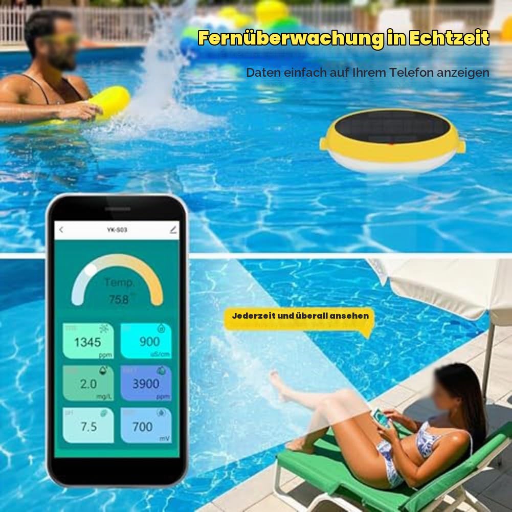 7-in-1 Smart Pool Wasserqualitätsmonitor für Tuya, pH/Salz/ORP/CL/Leitfähigkeit/Temperatur, Schwimmbecken Tester mit App-Zugriff