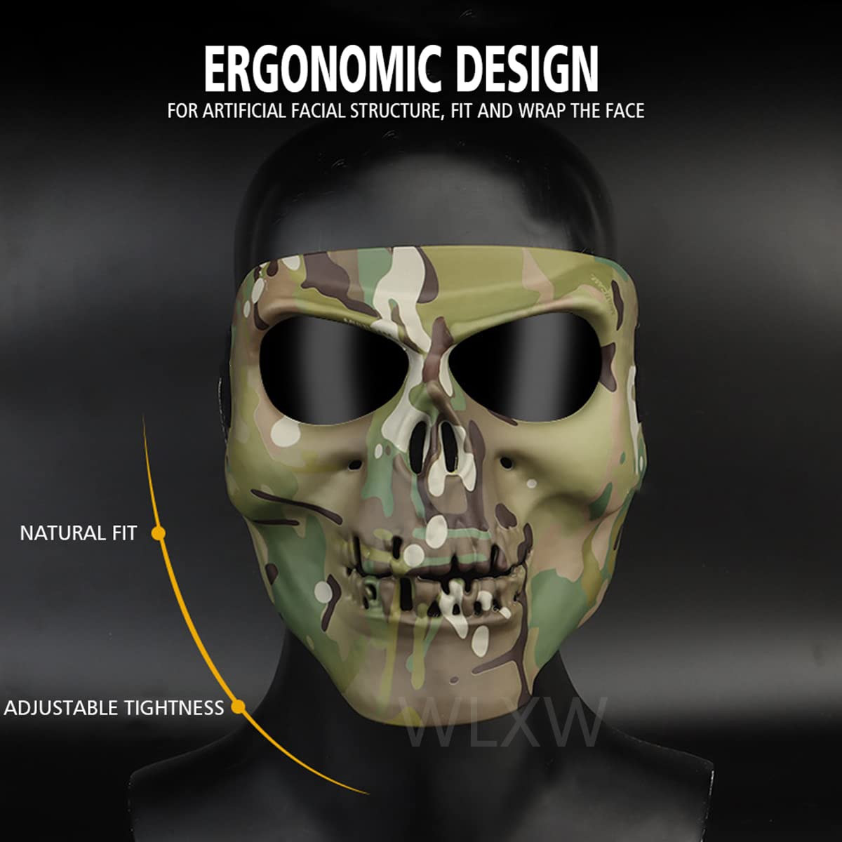WLXW Masque Complet De Crâne Tactique, avec Visage De Cagoule De Cou De Bandana, pour Casque De Chasse De L'armée CS Wargame Masques De Cyclisme Militaires