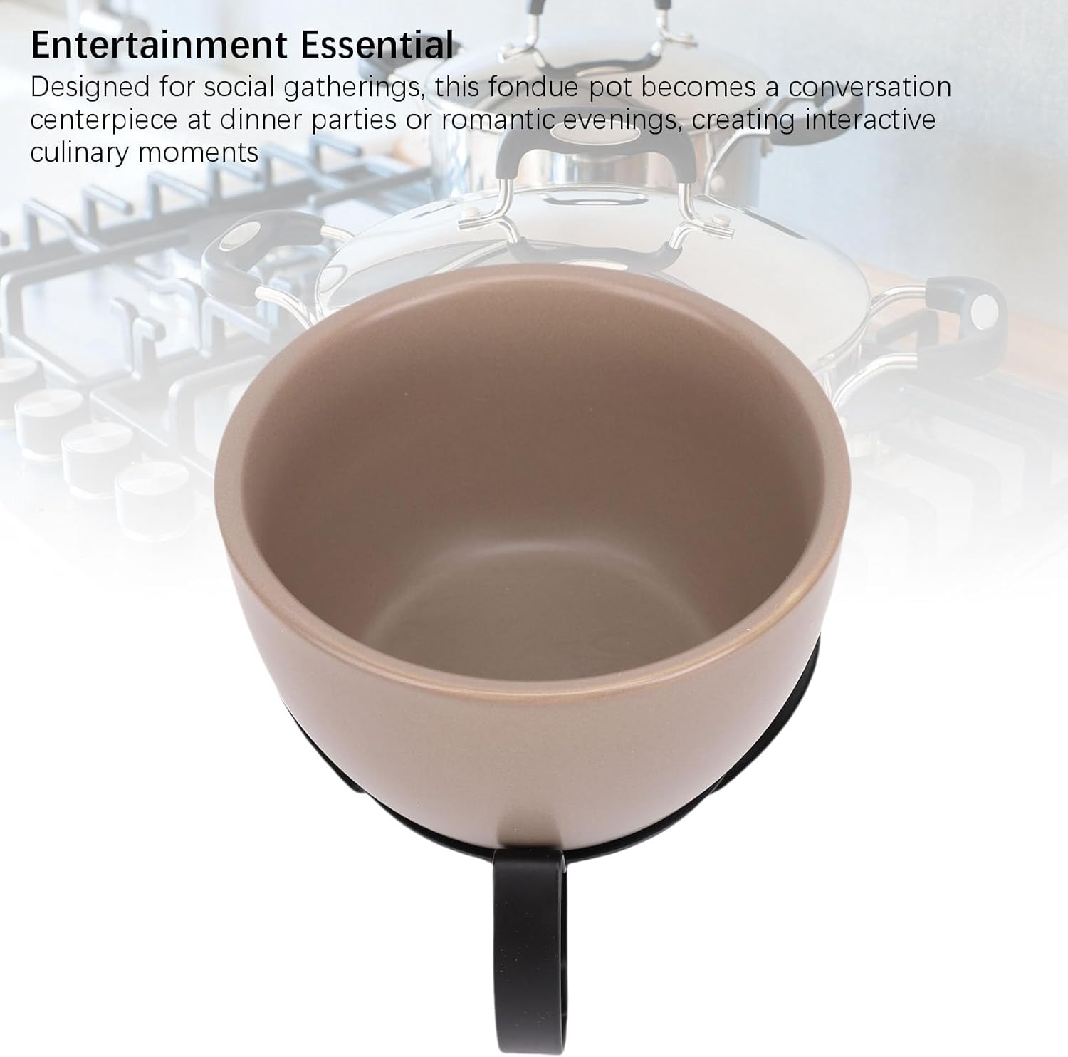 TARSHYRY Ceramic Cheese Fondue Pot, Hand Painted European Style Melting Pot with Detachable Metal Stand, for Chocolate Desserts Dinner Parties (Grey)