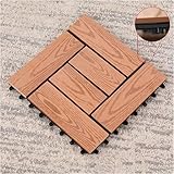 Azulejos de plástico de madera entrelazados, 12 unidades, tapete de drenaje antideslizante para baño, piscina, cocina, jardín, balcón, suelo, 11.8 x 11.8 pulgadas (marrón)