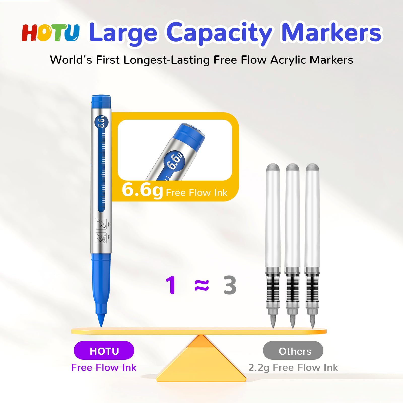 HOTU Pennarelli acrilici 18 colori per vetro, carta, tessuto, legno e libri da colorare - Pennarelli a grande capacità (6,6 g ciascuno) - Kit di forniture per arte e fai da te - Ottima idea regalo