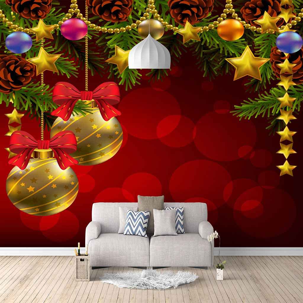 Murales chambre moderne papier peint photo 3D boule de Noël dorée 400 cm