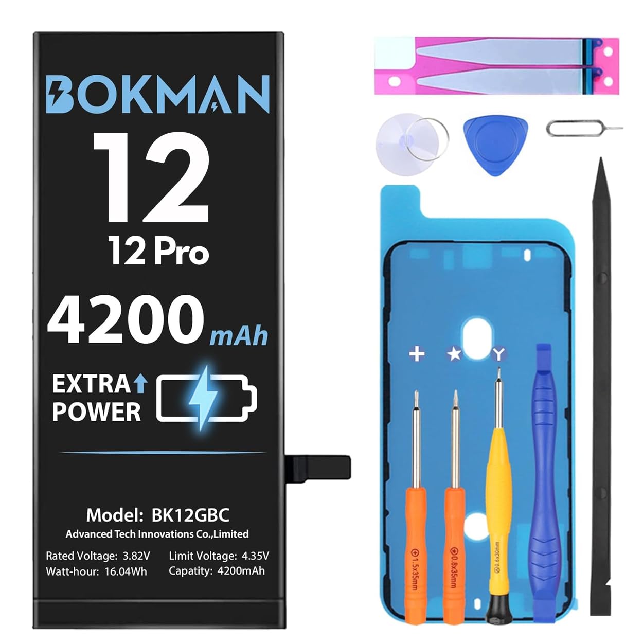 Remplacement Batterie IPhone Batterie IPhone 12/12 Pro Bokman 3800mAh - Haute Capacité Avec Outils De Réparation - Certifiée CE/ROHS Reparation Batterie Telephone