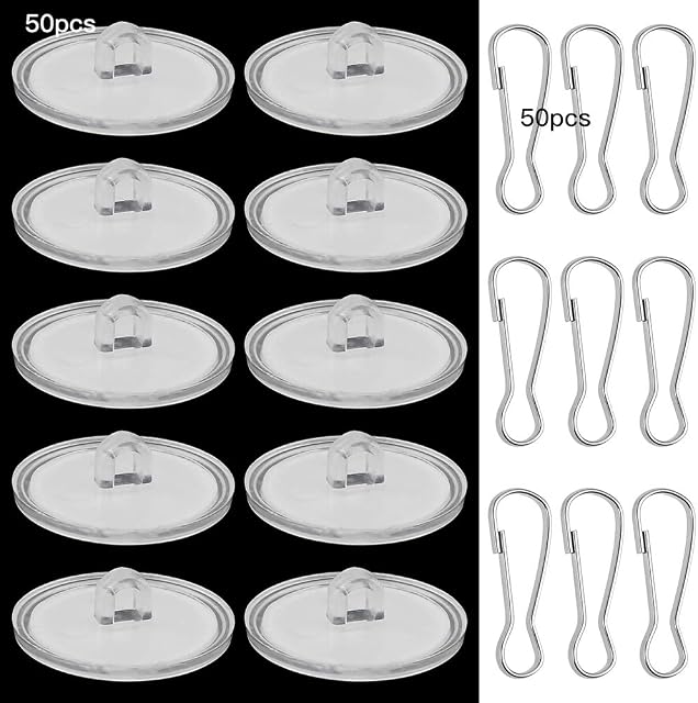 DXLing 50 PCS Clear Self-Adhesive Hook Heavy Duty Wall Hooks Without Drilling Plastic Ceiling Hooks Transparent Sticky Hooks Self-Adhesive Nail Free Hooks with Flag Pole Clip for Bedroom Living Room