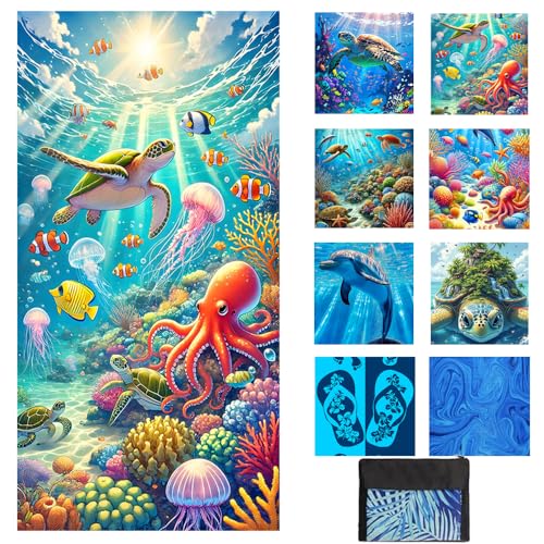 JAODFK Microfibre Beach Towel 71"X32" Quick Dry Lightweight Sand Free Extra Large Thin Towels Travel Essentials For Adults Womens Swim Bath Accessories Mats Holiday Must Haves Sea Turtle B