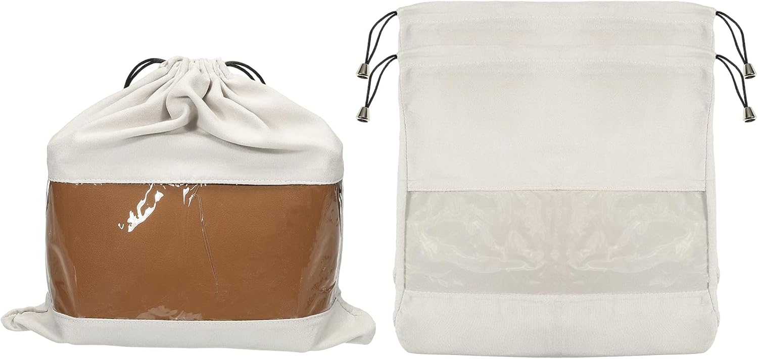 uxcell 3 Pack Dust Bags for Handbags, 23.62"x21.65" Cotton Drawstring Storage Pouch Bag with Window Dust Cover Storage Bags for Purses Shoes Boots Daily Travel Storage, Coffee