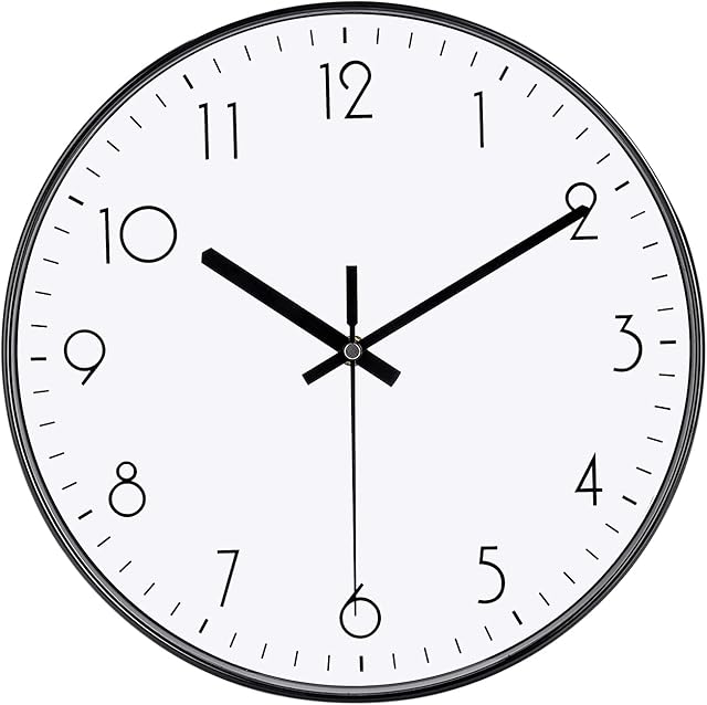 DIYZON Black Wall Clock, 12'' Modern Minimalist Silent Clock, No Ticking Quartz Movement Powered by Battery, Easy to Watch, Ldeal for Decorating Bedroom, Kitchen, School, Office