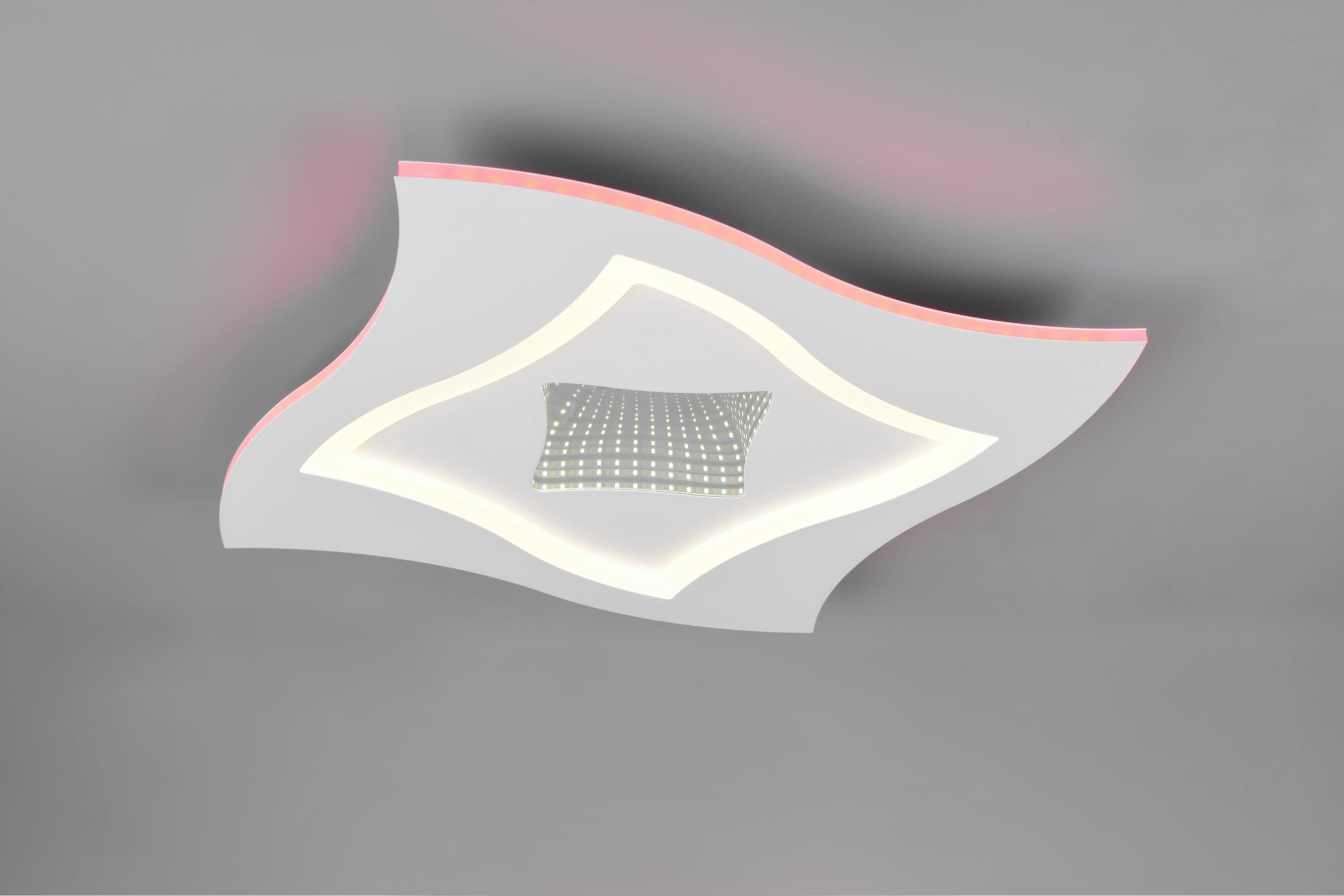 Trio Leuchten LED Deckenleuchte Klint 633610131, Metall Weiß matt, Infinity-Mirror Effekt, 21 Watt LED + RGB Farbwechsel, Fernbedienung, Lichtfarbe und Helligkeit einstellbar, Nachtlicht