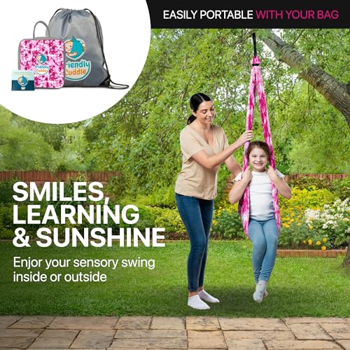 Image of Indoor Sensory Swing for Kids or Outdoor - Holds 300lbs, Double-Layer, & 360 Swivel, Calming Compression Therapy Swing Hammock for Kids & Adults with All Hardware - Sensory-Motor Toys & Gifts
