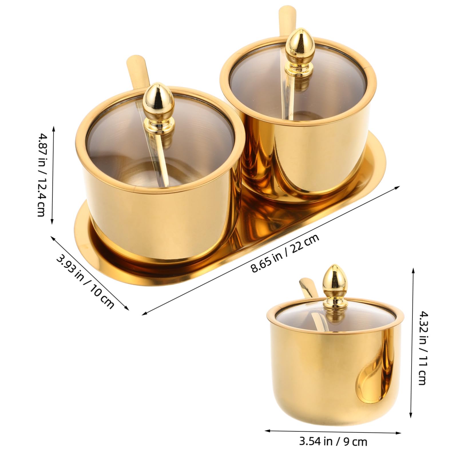 Gewürzglas mit Edelstahl Behältern Glasdeckel Löffel und Tablett Dekorative Küchen Gewürzdosen für Salz Zuckerwürfel Chili Robuste Praktische Aufbewahrung für Gewürze