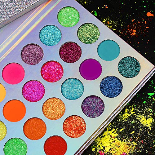 Afflano Neon Makeup Palette Eyeshadow, Glow In The Dark Neon Eyeshadow Palette Highly Pigmented, Party Uv Glow Blacklight Eye Shadow Pallet, Red Orange Pink Bright Pressed Glitter Eyes Makeup Palette #TOP7