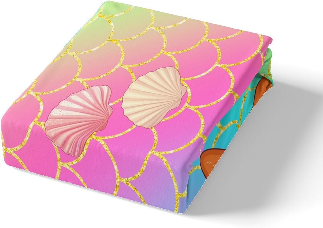 jejeloiu Ocean Fitted Sheet Full Size Kids Starfish Bedding Set for Boys Girls Teens Purple Yellow Teal Bed Sheets Set Breathable Soft Lightweight