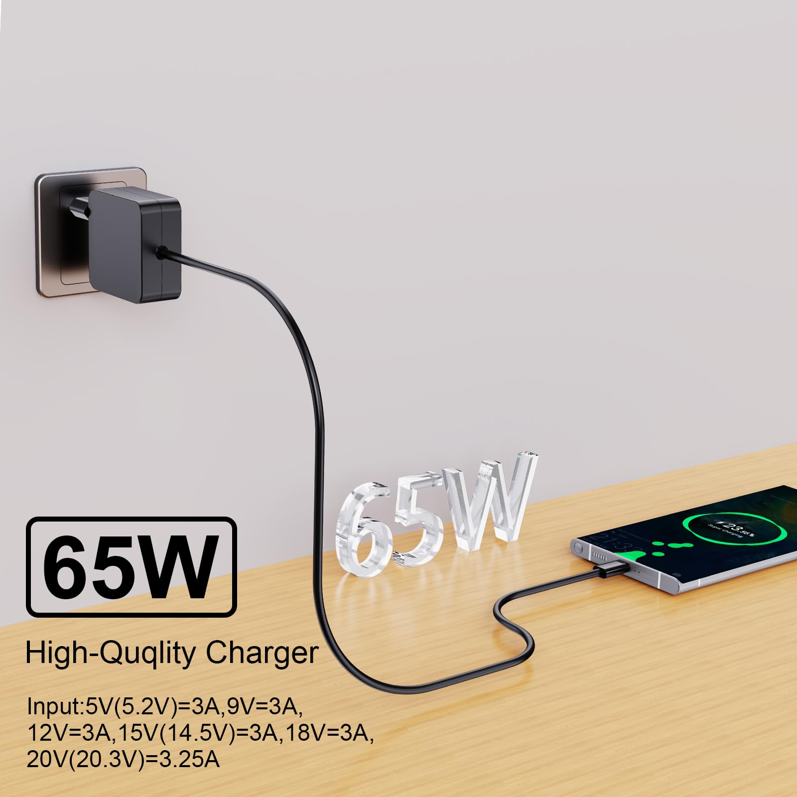 Caricatore USB C 65 W per Nintendo Switch 2, ROG Ally, Steam Deck, tablet, computer portatili, Samsung Galaxy, Pixel, caricatore da muro rapido PD 65 W