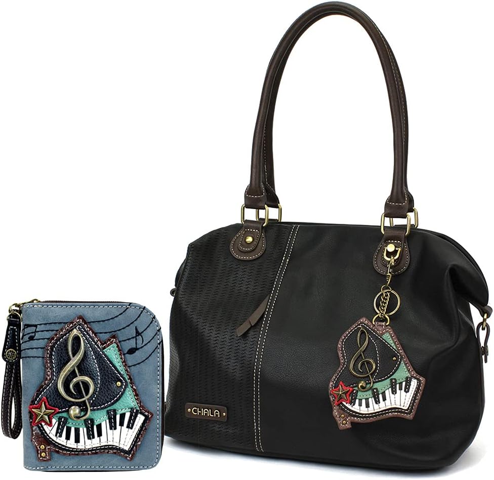 Chala Handbags LaserCut Totes Shoulder Purse with Matching Wallet Gift Set (Black Tote & Paino Wallet Set)