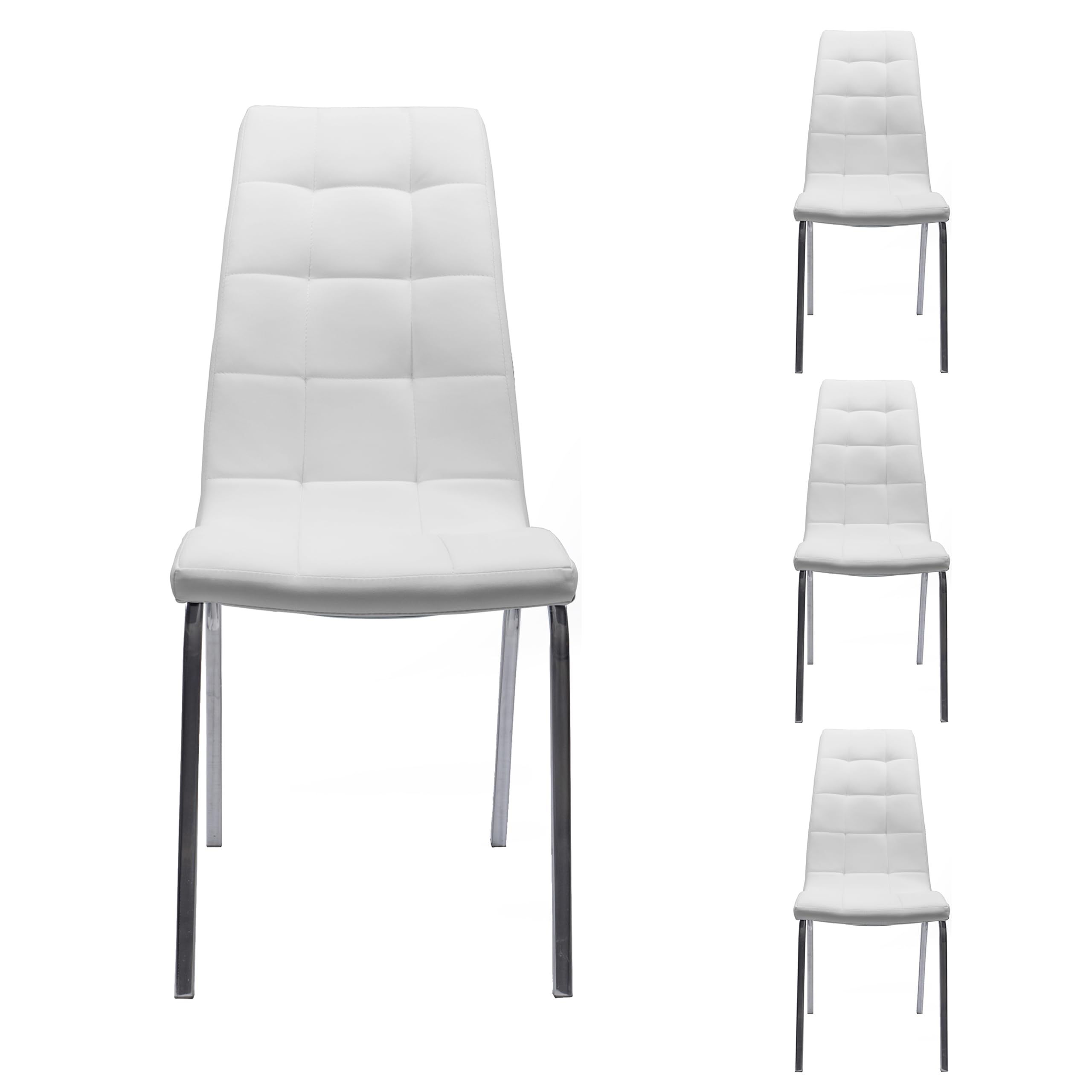 Homely - Pack 4 Sillas de Comedor Alex | Asiento Acolchado | Diseño Moderno | Patas Cromadas | Silla para Comedor, Cocina, Dormitorio | Color Polipiel Blanco