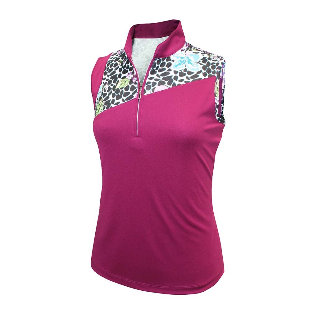 Monterey Club Women's Vivid Print Block Sleeveless Zip Top #2365