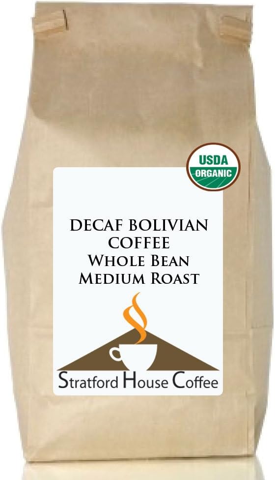 Stratford House Coffee - Decaffeinated Bolivian USDA Organic Whole Bean Coffee 1 lb. Bag Medium Roast