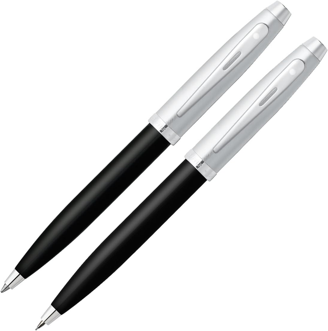 Sheaffer 100 Nickel Trim Ballpoint & 0.7mm Pencil Set, Brushed Chrome Cap, Glossy Black Barrel (E9931351-30)