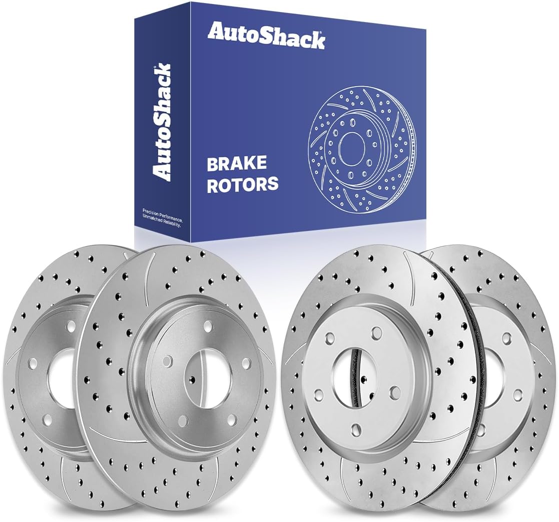 AutoShack Front Vented & Rear Solid Drilled & Slotted Silver Zinc Coated Brake Rotors 4-PC Set Replacement for 2012-2020 Dodge Grand Caravan 2012-2020 Dodge Journey 2013-2015 Ram C/V SilverShield Pro