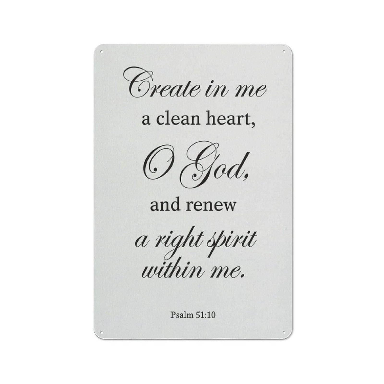 Acdoet Tin-01 Rustic Metal Tin Sign Christian Wall Art Create In Me A Clean Heart Psalm 5110 Print Bible Verse Scripture Painting Home Wall Decor Gift 8X12 Inch