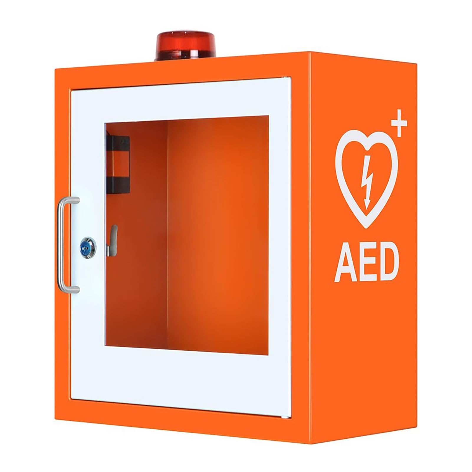 Armoire défibrillateur AED visible avec alarme pour sécuriser les urgences cardiaques