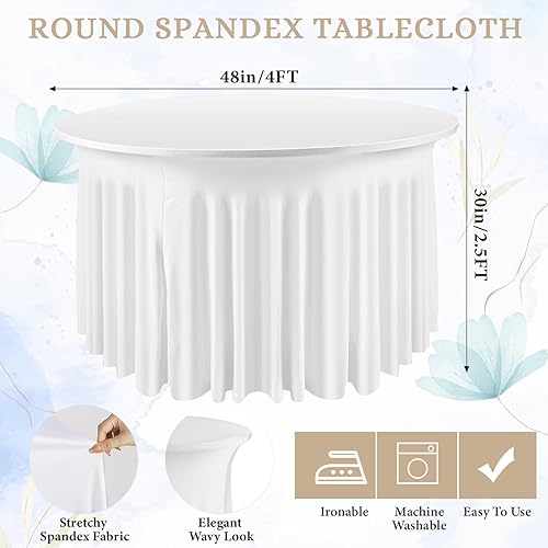 Miniatura 2 de Paquete de 6 manteles redondos de elastano sin arrugas, elásticos para mesa redonda con falda, para fiestas, bodas, decoración del hogar, fiestas,