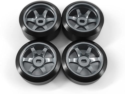 Miniatura 2 de Llantas de rueda de 6 radios y neumáticos de deriva de coche RC para 128 RC Hobby modelo, 2 N+2* W 4 llantas de aleación de aluminio de 0.787 in