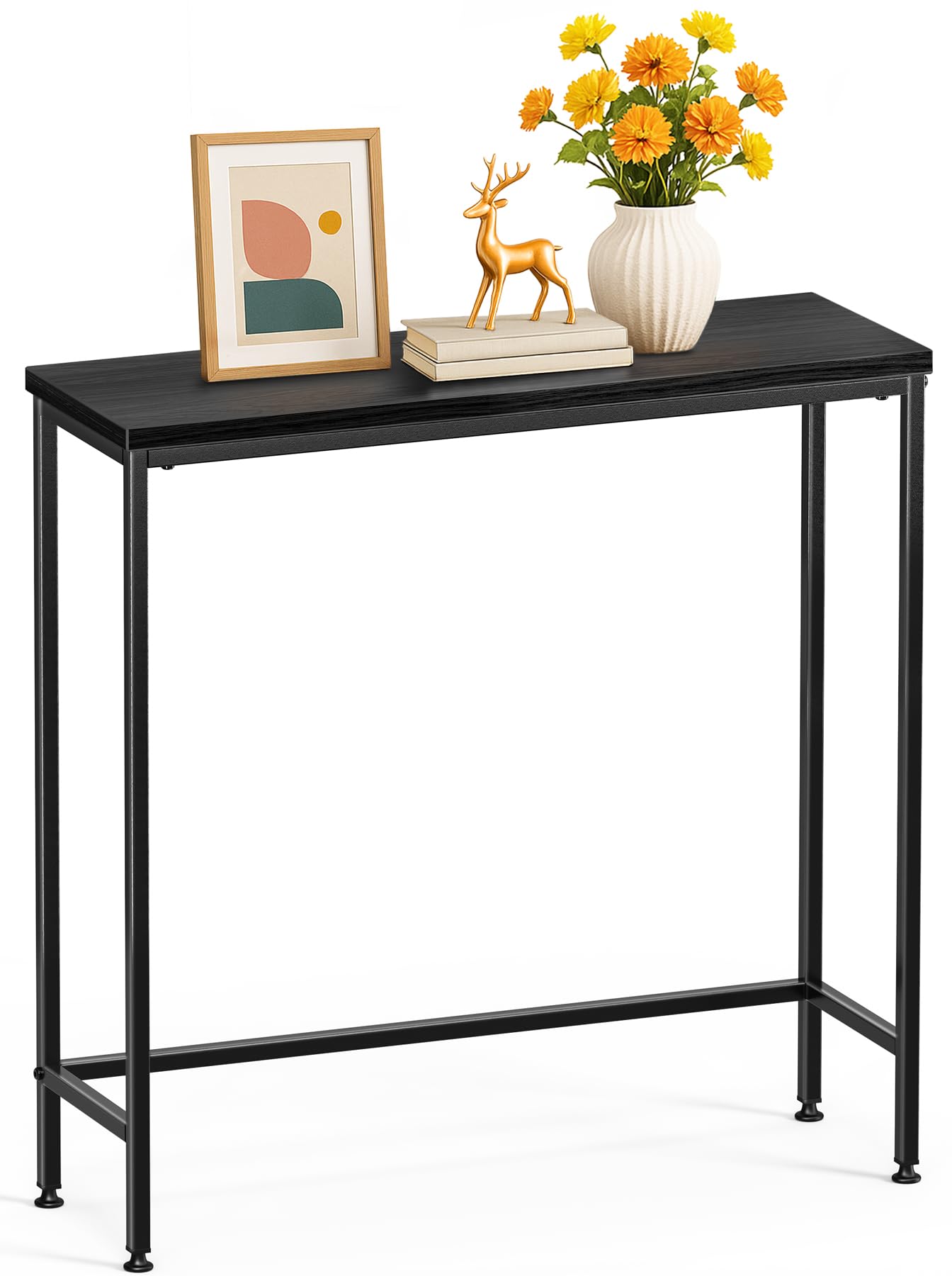 vounot® Table Console en Métal et MDF Table d’Entrée Petite Table de Présentation Bout de Canapé pour Couloir Entrée Salon Bureau Chambre 75x24x75 cm Noir