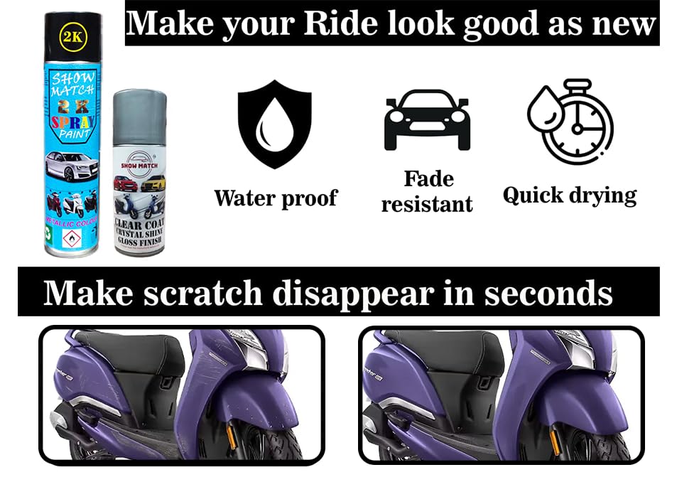 Image of Show Match 2k Scooter Spray Paint + Clear Coat compatible with (TVS Jupiter 125) (Indi Blue)