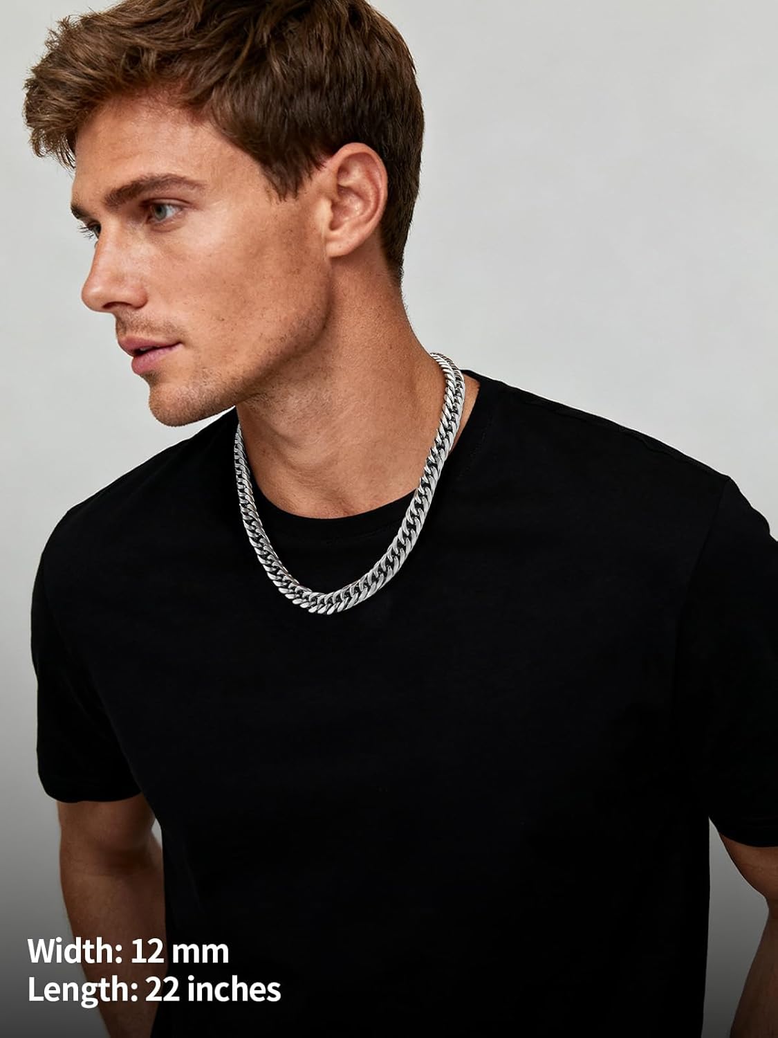 U7 Men Cuban Link Chain Necklace, Stainless Steel Franco Curb Choker, Silver/Black/14K Gold Plated Necklaces for Male Women, 6/9/12mm Width, 18-30 Inches Length Hip Hop Jewelry - Image 6