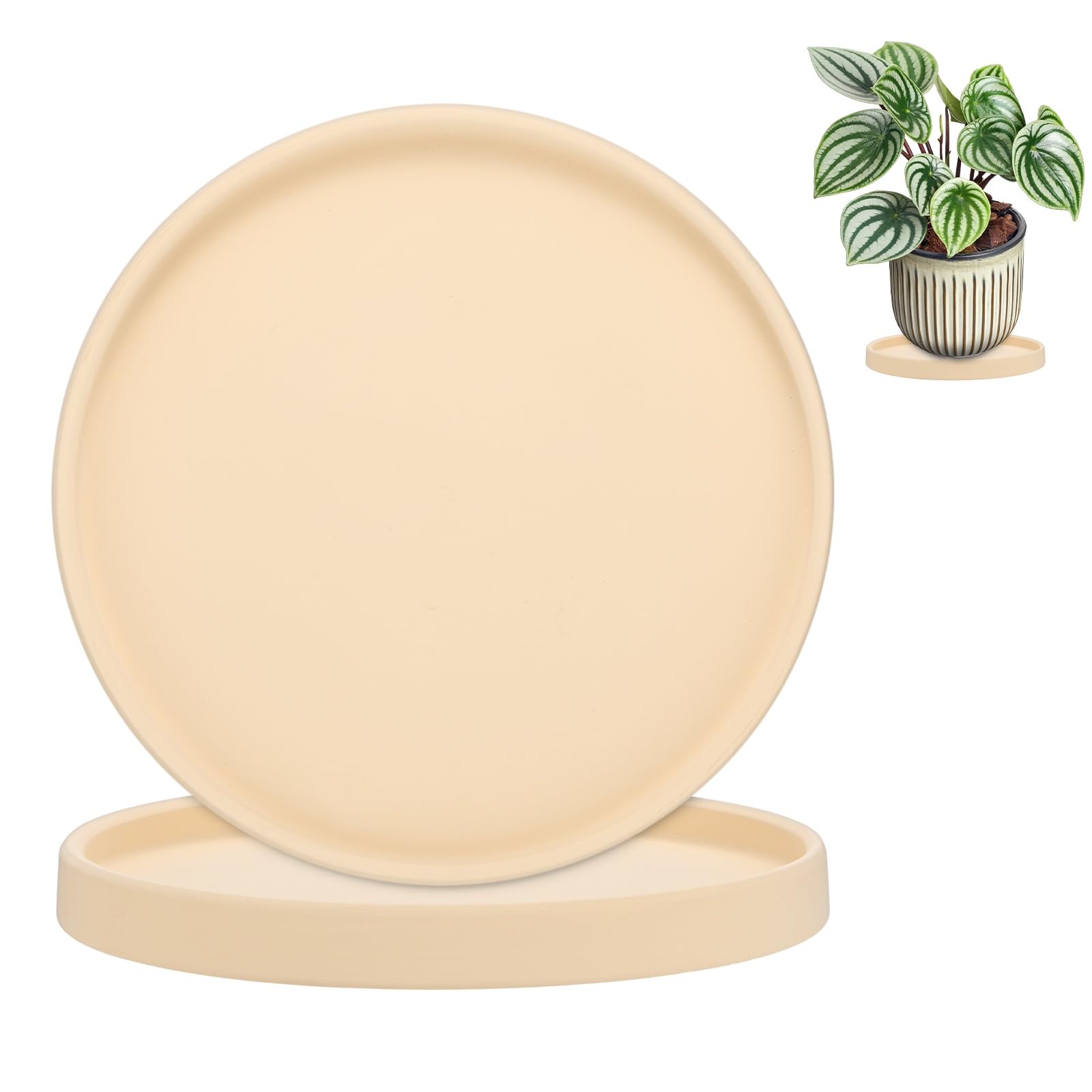 M METERXITY 2-Pack Plant Saucers 7.3 in ID Ceramic for Indoor/Outdoor