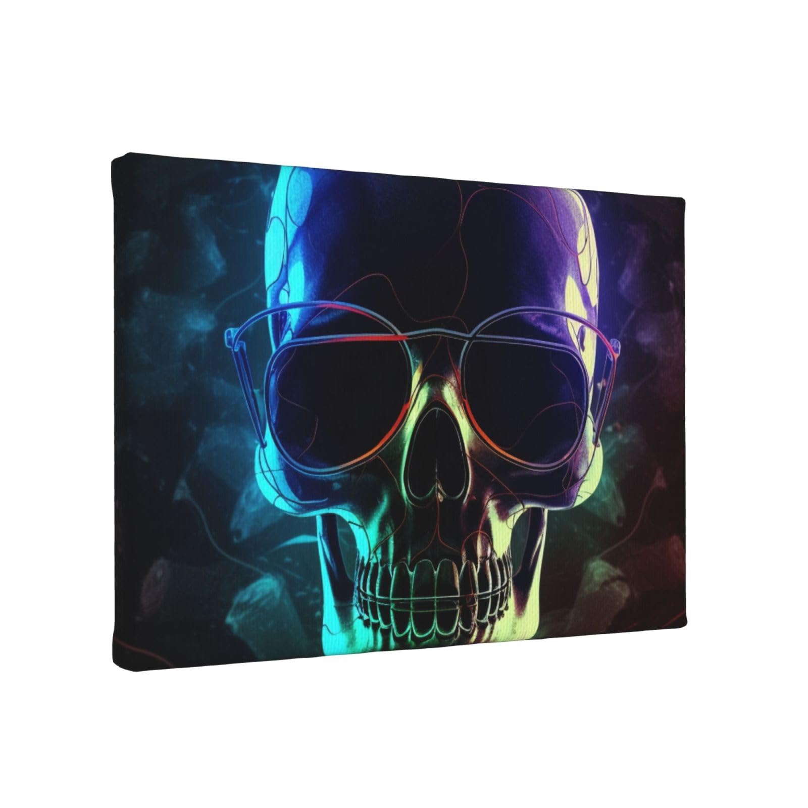 YKLJG Cool Skull Printed Wall Art Canvas Painting 30x20 CM Wooden Framed Picture Painting Artwork Prints for Bedroom Kitchen Home Office Decor