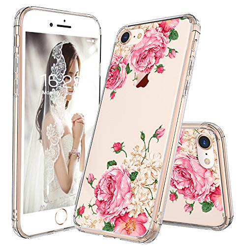 iPhone 7 Case, iPhone 8 Cover, MOSNOVO Floral Pink Rose Flower Clear Design Transparent Plastic Hard with TPU Bumper Protective Back Phone Case for Apple iPhone 7 (2016) / iPhone 8 (2017)