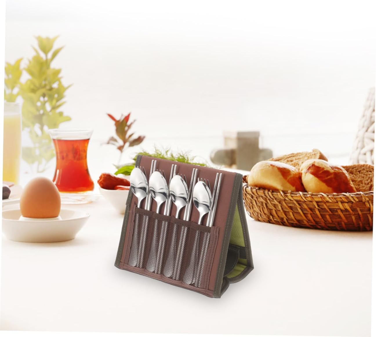 Portable Stainless Steel Picnic Cutlery Set with Spoon, Chopsticks, Forks for 4 People, Outdoor Camping Barbecue Tableware Kit with Carry Bag for Hiking and Travel Random Color