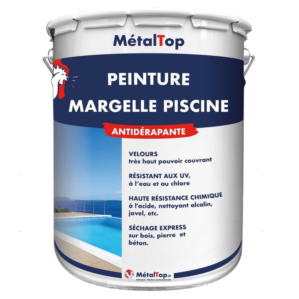 Metaltop - Peinture Margelle Piscine - Gris ardoise - RAL 7015-1 L - Peinture anti-glisse, résistante humidité et UV – Finition durable spéciale extérieur
