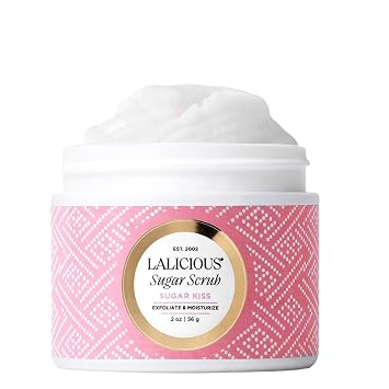 LALICIOUS Sugar Kiss Extraordinary Whipped Sugar Scrub - Cane Sugar Body & Foot Scrub, Exfoliating & Moisturizing Skin Care with Coconut Oil & Honey, No Parabens | TRAVEL SIZE 2oz