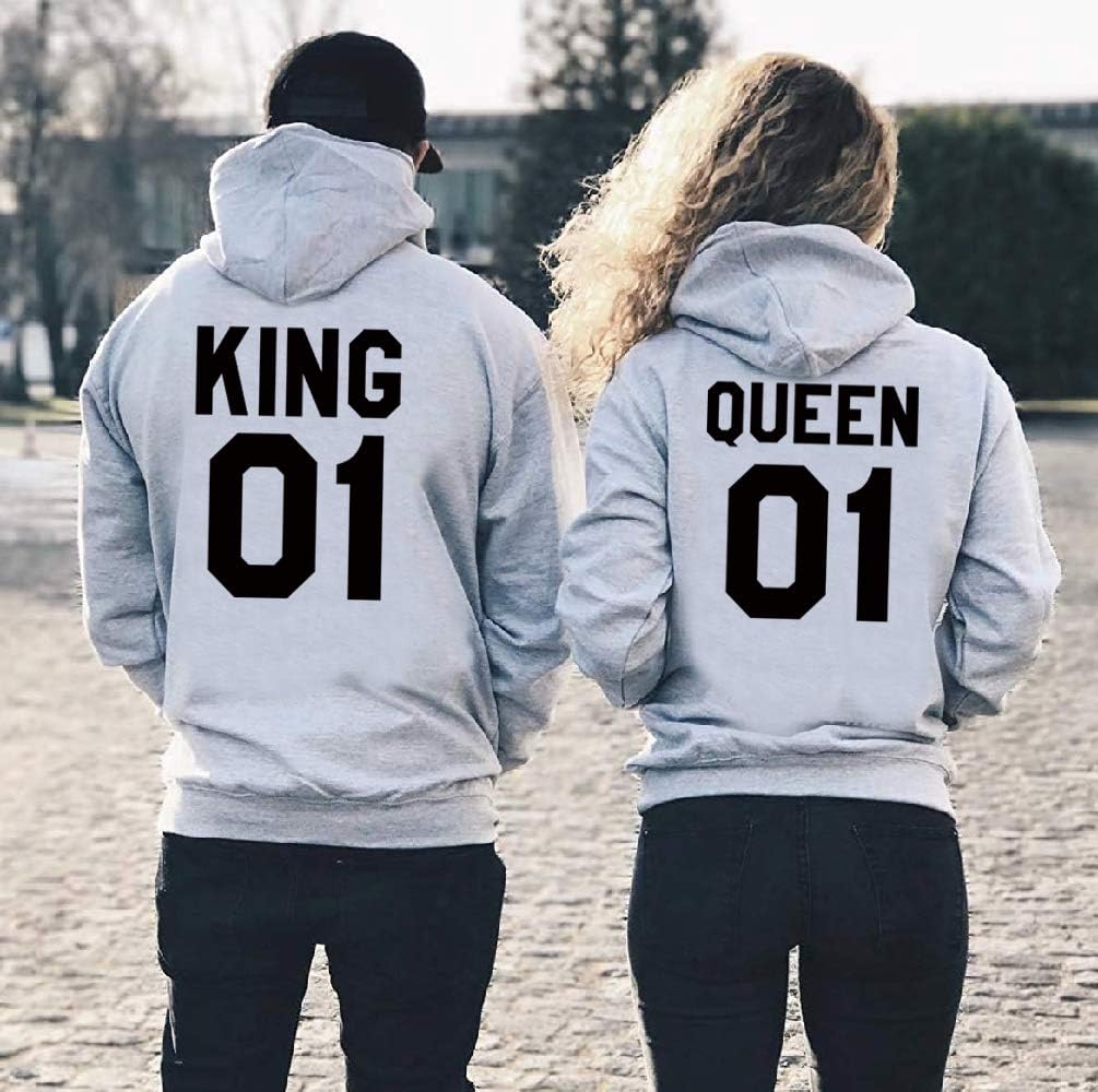 King Queen Couple Hoodies Matching Couple Sweaters His and Her Hoodie Pullover - Image 2