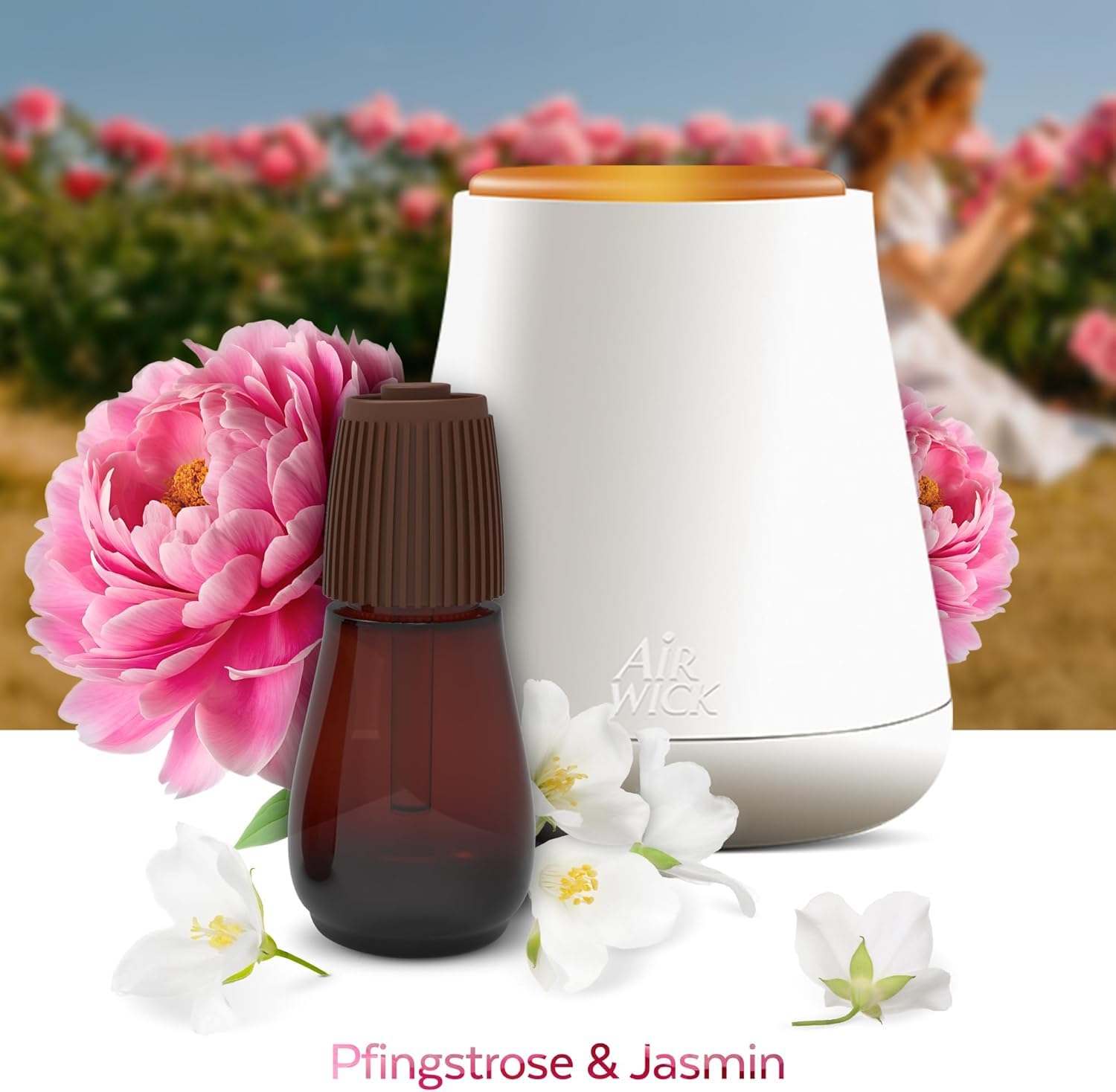 Air Wick Aroma-Öl Flakon Nachfüller – Duft: Pfingstrose & Jasminblüte – Floraler Wohnungsduft mit ätherischen Ölen – 3 x 20ml Duftöl Set