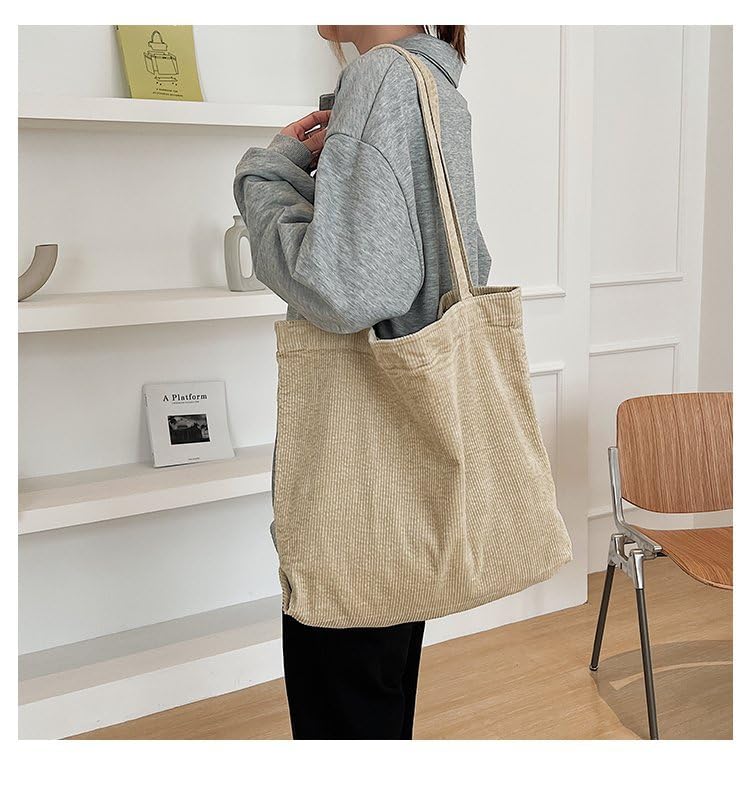 Image of 2026 Corduroy Tote Bag with Zipper Large Casual Handbags Shoulder Purse for Women
